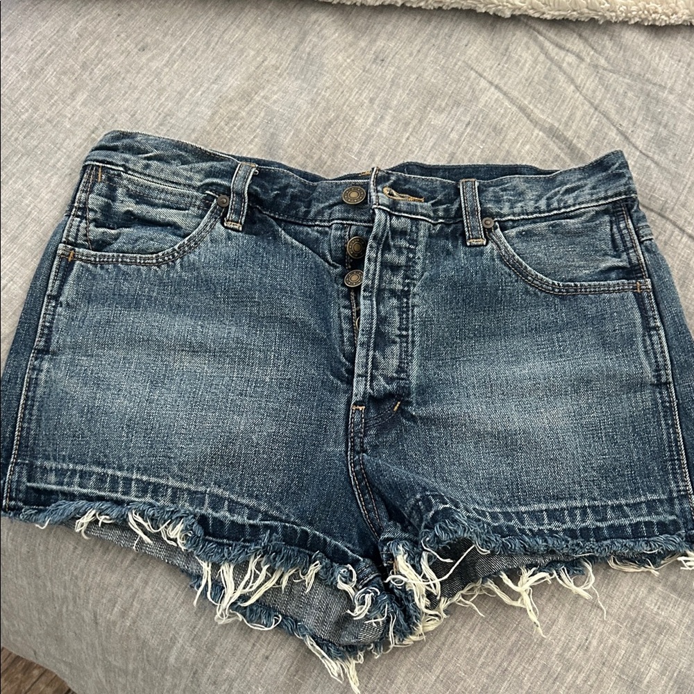 FREE PEOPLE Denim Frayed Hem Women Shorts